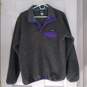 Patagonia Grey Synchilla Fleece Pullover with Purple Accents